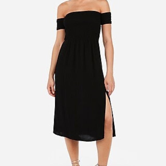 Express Off The Shoulder Smocked Bodice Midi Dress 🖤 - Picture 1 of 7